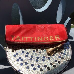 Taittinger France Champagne Cooler Bag with Top Handle and Zip Closure Red/Gold
